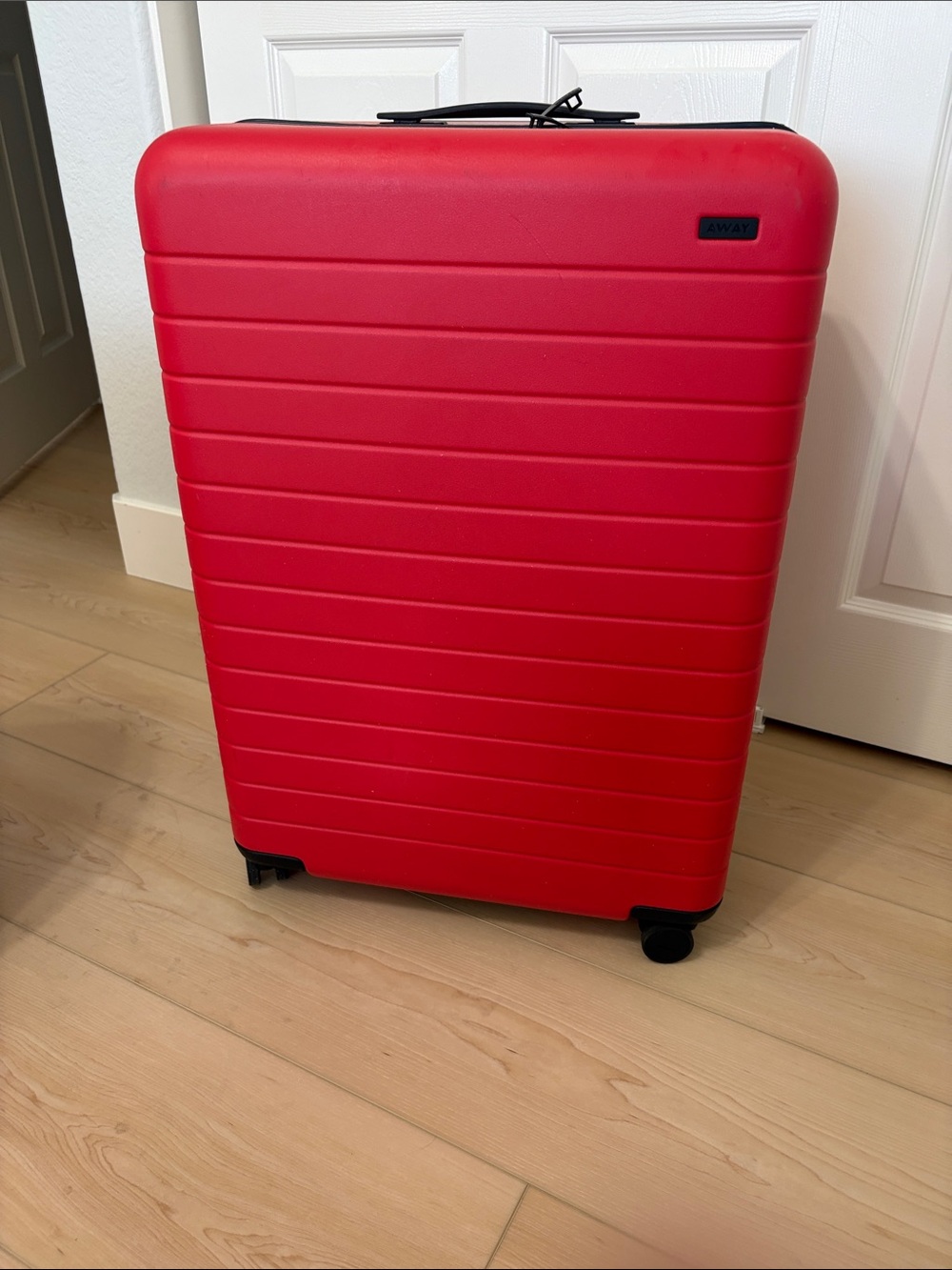 Away The Large Checked Suitcase - Stunning Cherry Red - Used Twice